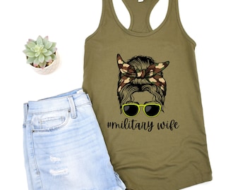 Tanque de esposa soldado, camisa de esposa militar, camisa de gimnasio de esposa soldado