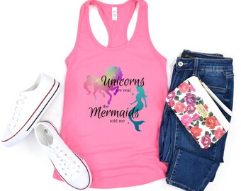 Tanque de unicornio, tanque de sirena, regalo de unicornio, regalo de sirena, tanque de gimnasio divertido, los unicornios son reales, camisa de entrenamiento, camisa de unicornio, camisa de sirena