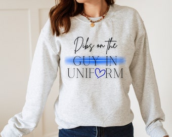 Regalo de esposa de policía, línea azul delgada, sudadera de oficial, novia de policía, policía divertida, sudadera de cuello redondo, sudadera de policía, de vuelta el azul