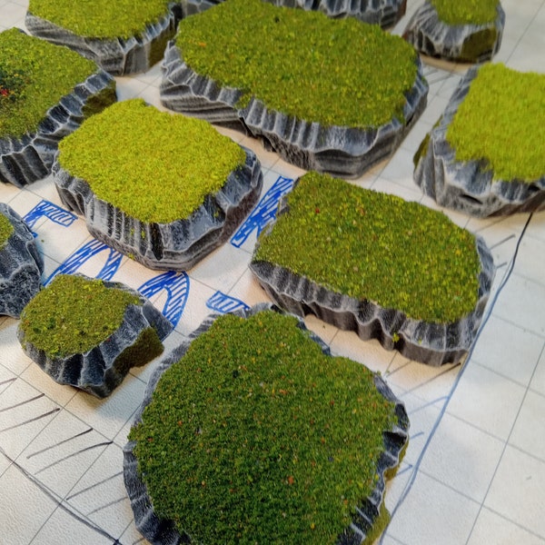 Double Bag of GRASS COVERED HILLS-Stackable  flat top Terrain for Miniature Wargaming Tabletop RPGs Architecture Dioramas and other sims