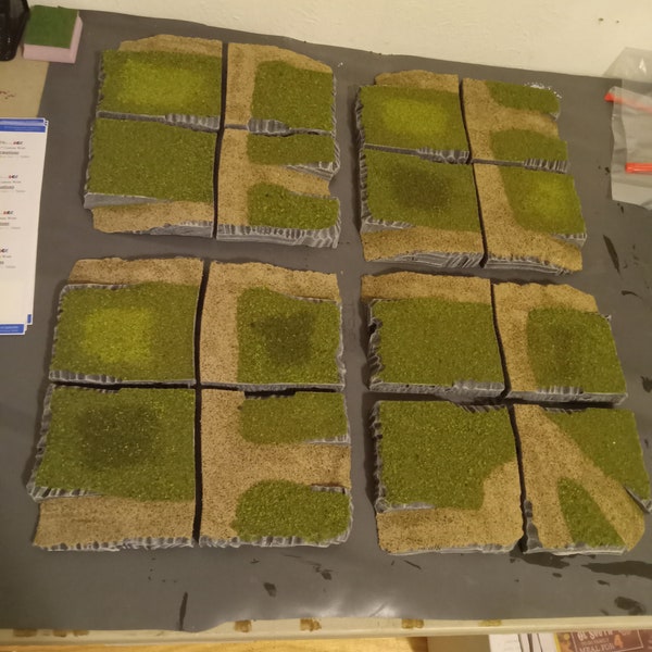 FOUR MODULAR GRASSY Hills with Dirt Road Ramps-Terrain for Miniature Wargaming, Tabletop RPGs, Architectural mock-ups & diaoramas