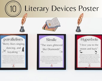 10 Literary Device Classroom Posters | High school | English Decor | Fun Educational School poster | Also for Middle school classrooms |