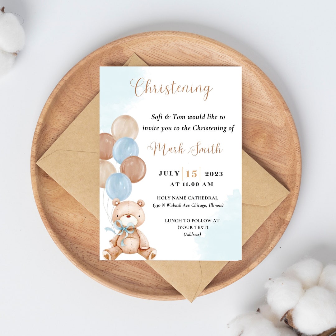 Baby Christening Invitation, Baby Christening Electronic Invite, Baby Boy, Christening