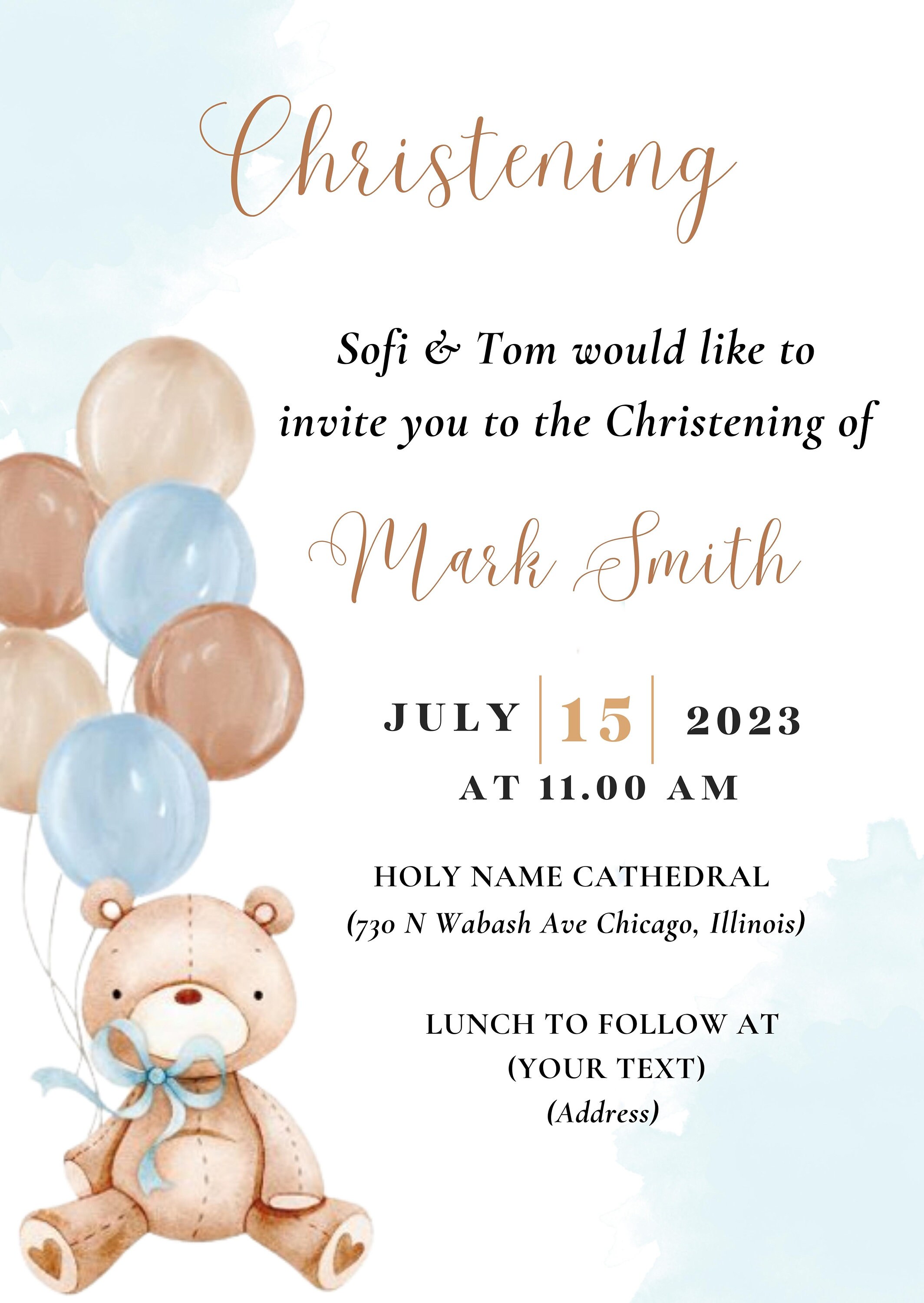 Baby Christening Invitation, Baby Christening Electronic Invite, Baby