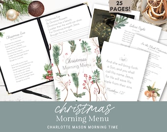 May include: A collection of Christmas-themed pages with poems and the text "Christmas Morning Menu". The pages feature festive watercolor illustrations of berries and greenery. The words "25 PAGES!" are visible.