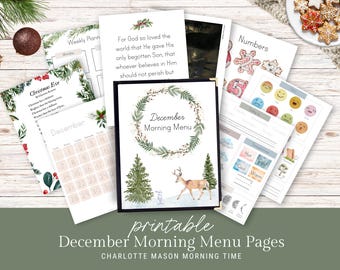 December Morning Menu Pages | Christmas Morning Menu | Winter Morning Time | Charlotte Mason Morning Time Homeschool