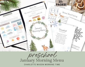 Preschool January Morning Menu | Preschool Morning Menu | January Morning Basket  Charlotte Mason Homeschool | Winter Preschool Morning Time