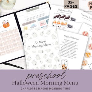 Preschool Halloween Morning Menu | Preschool October Morning Menu | Halloween Preschool Worksheets | Charlotte Mason Homeschool Morning Menu