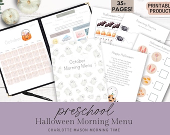 Preschool Halloween Morning Menu | Preschool October Morning Menu | Halloween Preschool Worksheets | Charlotte Mason Homeschool Morning Menu