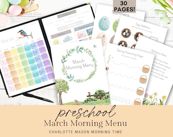 Preschool March Morning Menu | Preschool Morning Menu | March Morning Basket  Charlotte Mason Homeschool | Easter Morning Time