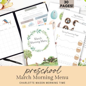 Menú de la mañana de marzo para preescolares / Menú de la mañana de preescolares / Canasta de la mañana de marzo Charlotte Mason Homeschool / Hora de la mañana de Pascua