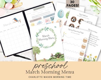 Preschool March Morning Menu | Preschool Morning Menu | March Morning Basket  Charlotte Mason Homeschool | Easter Morning Time