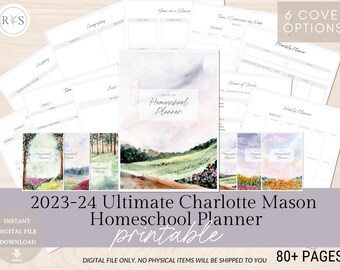 2023-2024 Charlotte Mason Homeschool Planner | Lesson Planning Pages | Monthly Planner | Weekly Homeschool Lesson Planner | Term Planner
