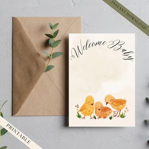 Cartão de boas-vindas para bebê para impressão, download instantâneo em PDF, cartão de boas-vindas colorido para bebê, cartão de boas-vindas colorido para bebê em aquarela para impressão plana, 5x7