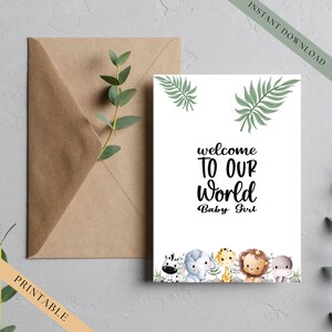 Cartão de boas-vindas para bebê menina para impressão, download instantâneo em PDF, cartão colorido de boas-vindas para bebê menina, cartão colorido de boas-vindas para bebê plano para impressão, 5x7