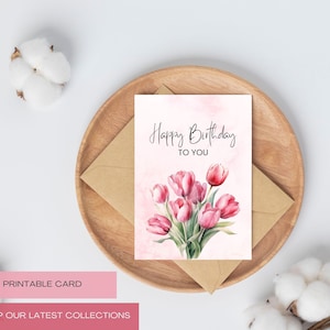 Gelukkige verjaardagskaart digitale download, afdrukbare gelukkige verjaardagskaart, gelukkige verjaardag tulp kaart, kleurrijke gelukkige verjaardag afdrukbare kaart 5 x 7 "