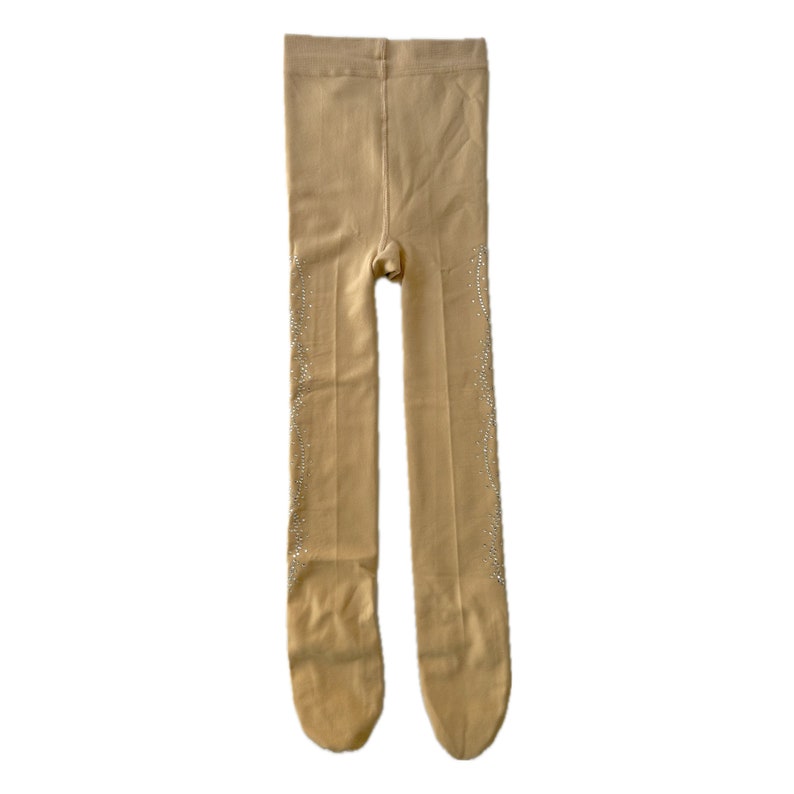 May include: Beige tights with a sparkly design on the sides.