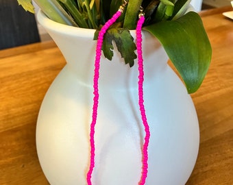 Hot pink seed bead necklace