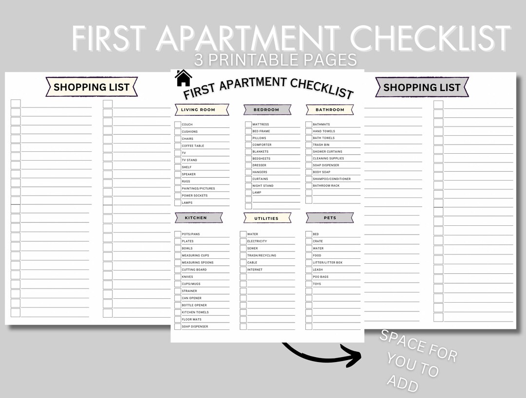 Printable First Apartment Checklist New Home Checklist New - Etsy