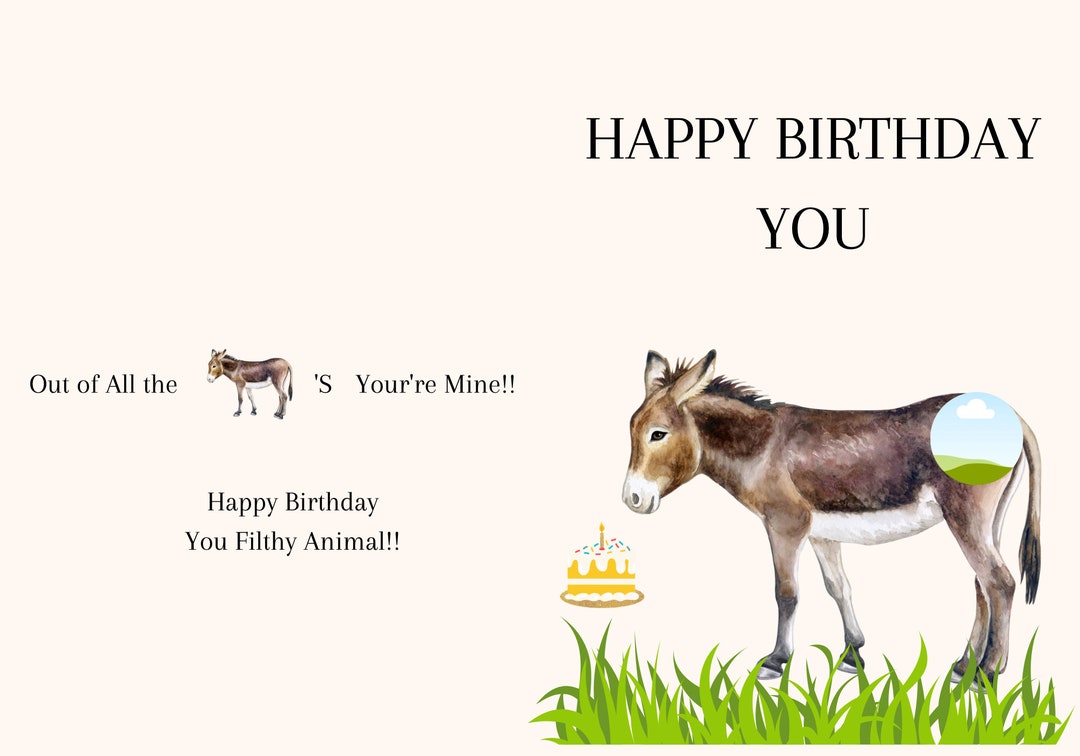 Printable Funny Birthday Card Donkey Aka..... Insert for - Etsy