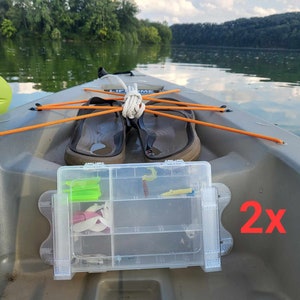 Fisherman&#39;s Bait Box Holder 4.125&quot; H (2x) - Boat, Kayak Mounted Tackle Box Caddy (hooks, lures, sinker, jigs, tools, soldering, hardware)
