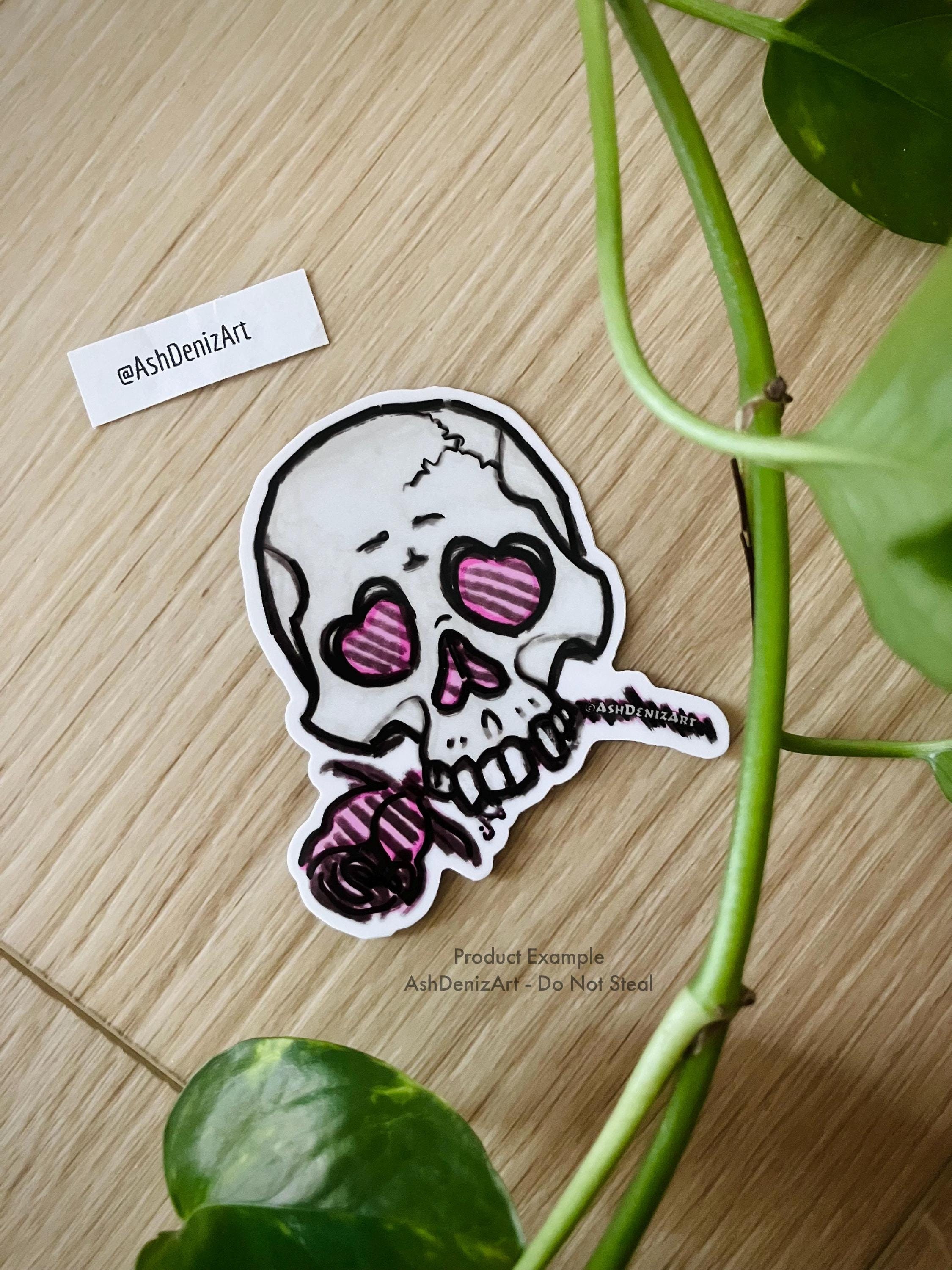Heart Eye Skull Sticker // Cute Vinyl Goth Art