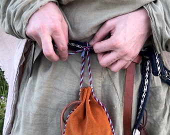 Embellished Medieval Belt Pouch - Soft Pigskin Leather - Handmade in Canada