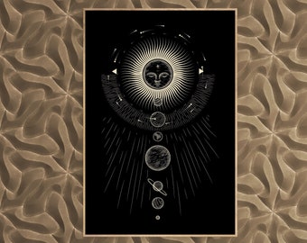 Gothic Sun Goddess Celestial Planetary Wall Art, Digital Printable Instant Downloads