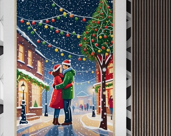 Kissing Under The Mistletoe, Couples Kissing, Christmas Winter Passion Digital Printable Wall Art, Christmas Wall Decor, Holiday Wall Decal