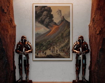 Volcano Eruption Evacuation Printable AI Painting Digital Download Artwork | Home decor| Wall Hanging Decor