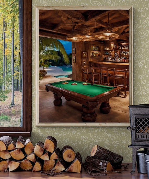 Pool Room Art Poster Pool Table With Props Canvas Print Wall Art