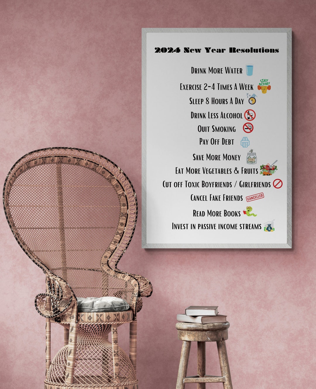 2024 New Year Resolutions Ideas and Goals Wall Art Digital Printable Etsy