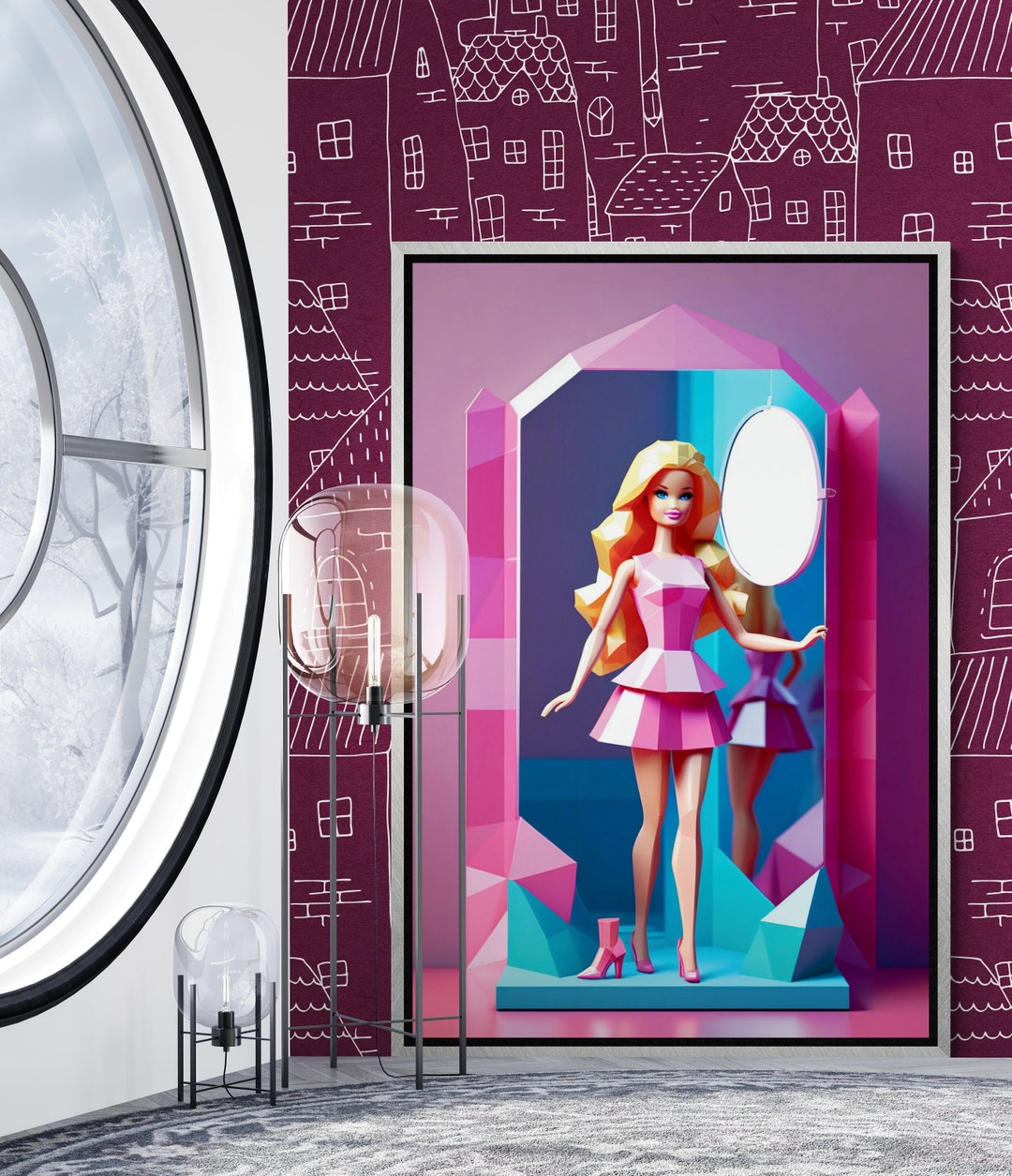 Barbie Dressing Room Wall Art, Vintage Barbie Retro Pink Digital