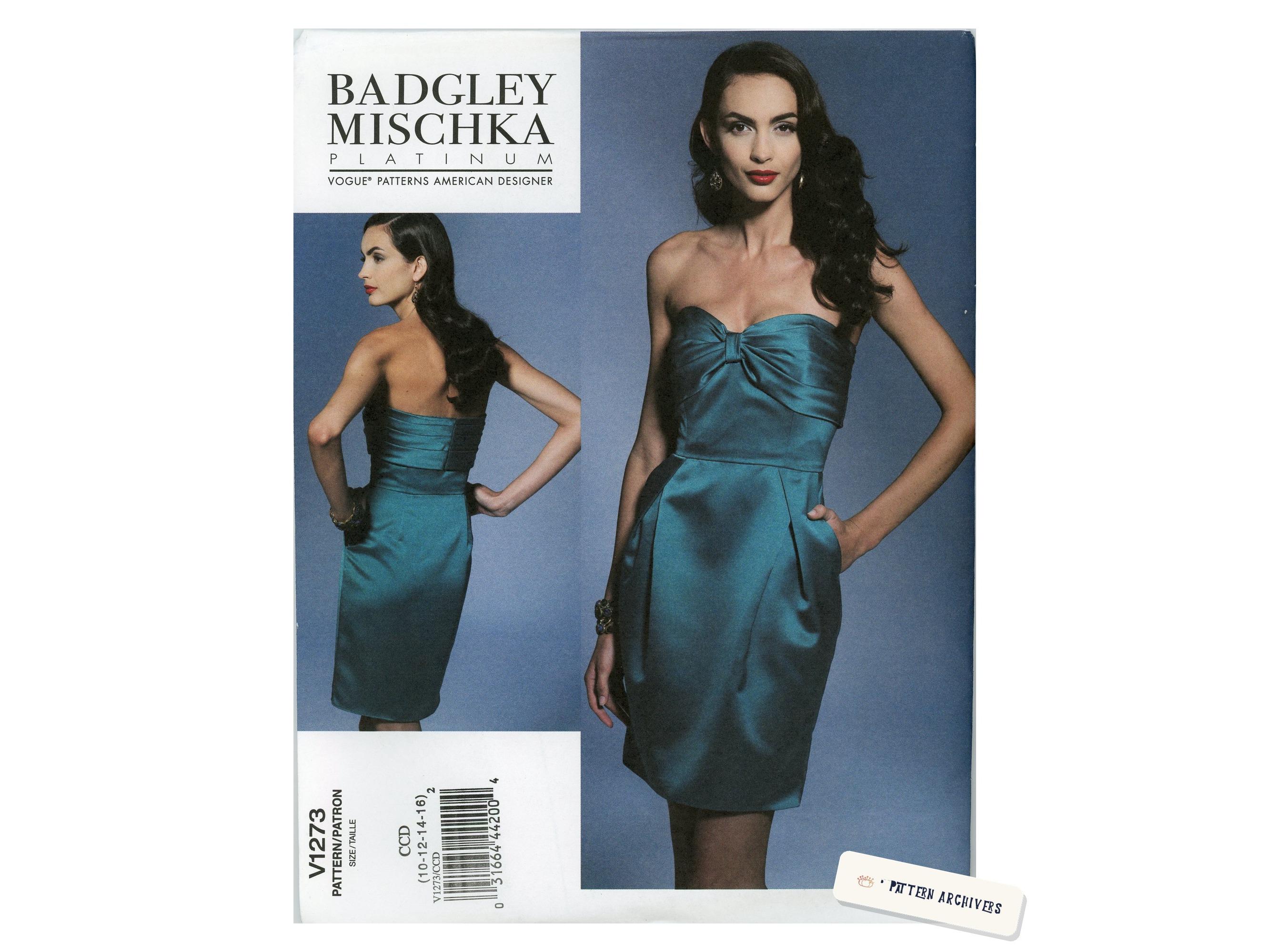 Vogue V1273 Badgley Mischka Strapless Satin Dress Pattern Uncut OOP Formal Evening Gown Bridal