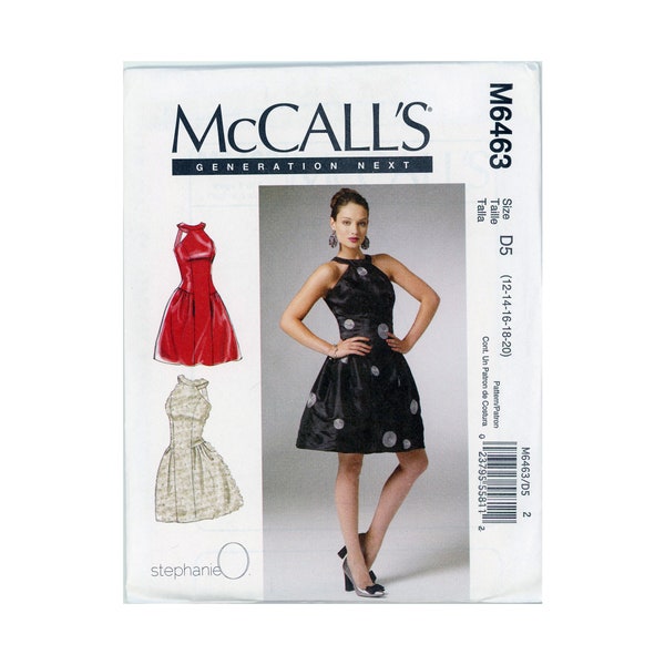 M6463 Flared Skirt Halter Dress Pattern • McCall's Designer Stephanie O, Casual Dress, Cocktail Dress, Custom Dress, Uncut Sewing Pattern