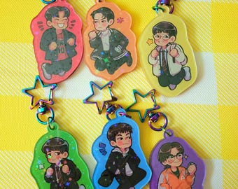 Class Two keychains / 2 inch acrylic charms  / star clasp and holographic