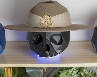 Skull Hat Display Stand | Low Poly 3D Printed Skull with LED RGB Base