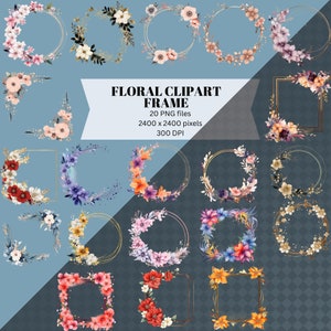 Floral Clipart Frames, Flowers frame clipart,Transparent floral frame,Digital illustrations PNG,Floral frame illustrations