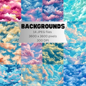 Clouds digital background, Clouds digital paper, Cloudy skies digital paper, Printable instant download