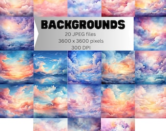 Watercolor clouds digital background,Cloudy sky digital paper,Cloudy sky watercolor,Cloudy sky digital download,Cloudy sky watercolor paper