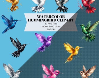 Watercolor Hummingbird Clipart, Hummingbird Clipart, 12 PNG Bird Clipart, Glitter Hummingbird Clipart, Hummingbird PNG, Hummingbird design