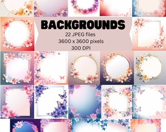 Digital Flower Frame Backgrounds Digital Paper Sheet Download - Printable Instant Download