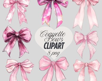 Watercolor Coquette Bow Clipart PNG, Pink Bow Illustration, Cute Pastel Ribbons, Coquette Aesthetic Clip Art for Stickers & Crafts