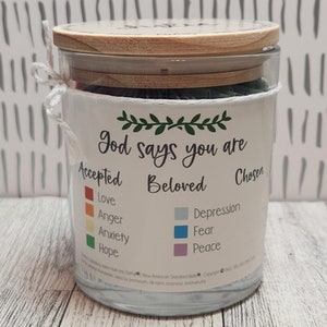 Scripture jar personalized Christian gifts color-coded Bible verses what God says encouragement read me when