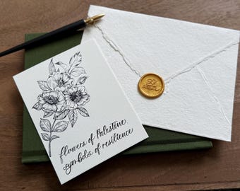 Letterpressed flower piece with customized hand written calligraphy.