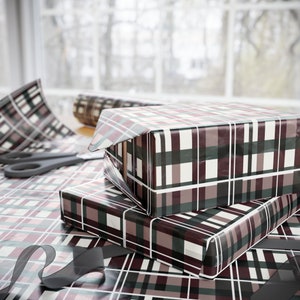 Carta da regalo a quadri - Sfumature di bordeaux, verde e bianco, design a quadri, forniture per confezioni regalo, carta da regalo per le feste, carta natalizia