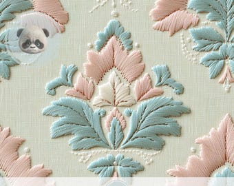 3d Shabby Chic Pastel Damask Digital Paper, Grandmillennial Seamless Pattern, Faux Embroidery Victorian Style for Wedding Scrapbook Prints