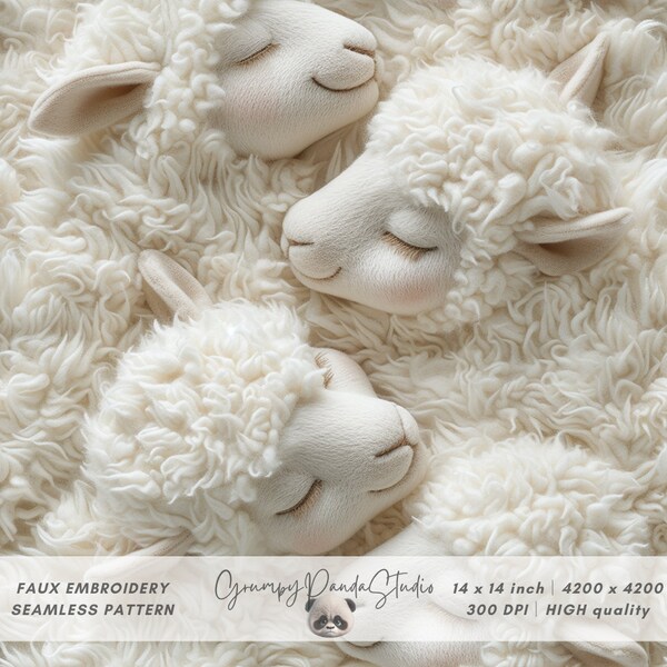 3d Cute Fluffy Lamb Seamless Pattern, Faux Embroidery Wool Baby Sheep Fabric Design, Easter Farm Animals File, Cozy Nursery Digital Paper