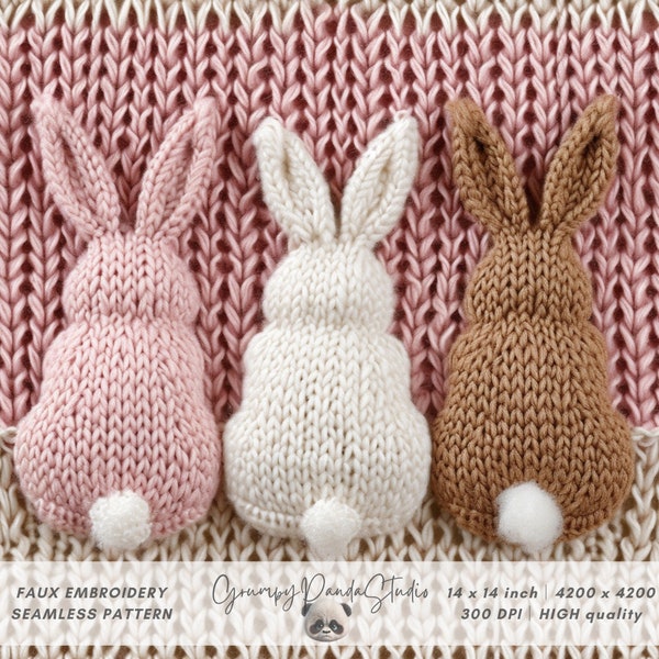 3d Cute Bunny Butt Seamless Pattern, Faux Embroidery Wool Knitted Fabric Sublimation, Funny Easter Gift, Printable Digital Paper