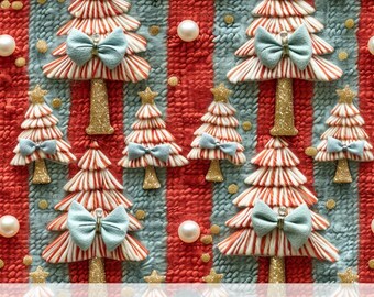 3d Striped Christmas Tree Seamless Pattern, Stripes Background Repeating File, Coquette Bow, Xmas Fabric Sublimation Design, Glitter Winter